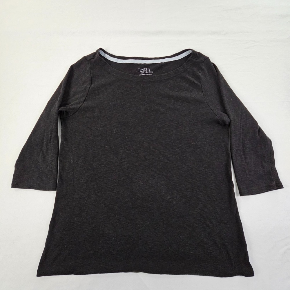 Time & Tru‎ Black 3/4 Sleeve Cotton Blend T-Shirt Women's L